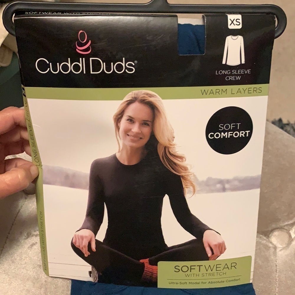 CuddlDuds teal long sleeve warm layers crew, size XS, new